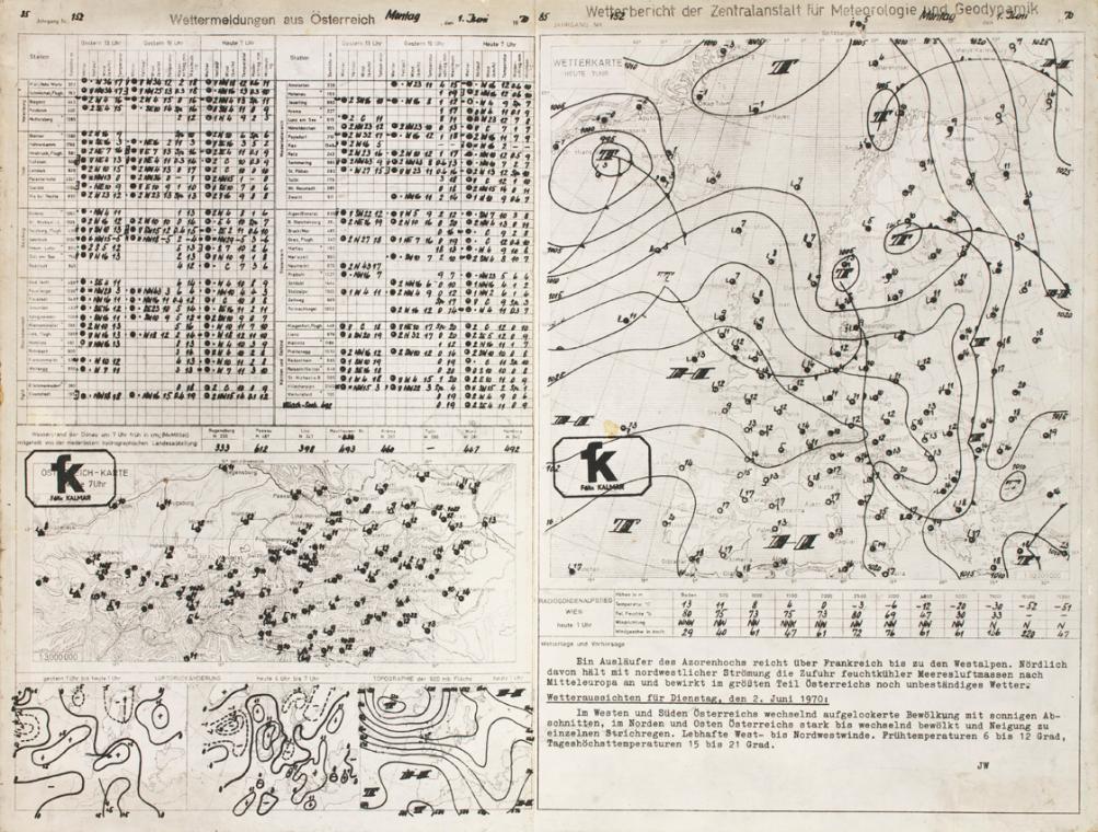 Felix Kalmar, Wettermeldung aus Österreich, 1970, Collage, Blattmaße: 40,5 x 53,5 cm, Belvedere ...