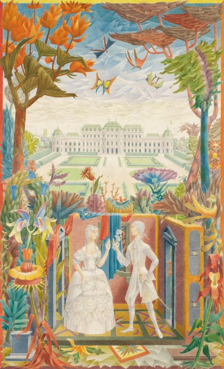 Wolfgang Hutter, Wien - Rosenkavalier, 1954, Aquarell auf Papier, an den Rändern auf Untersatzk…