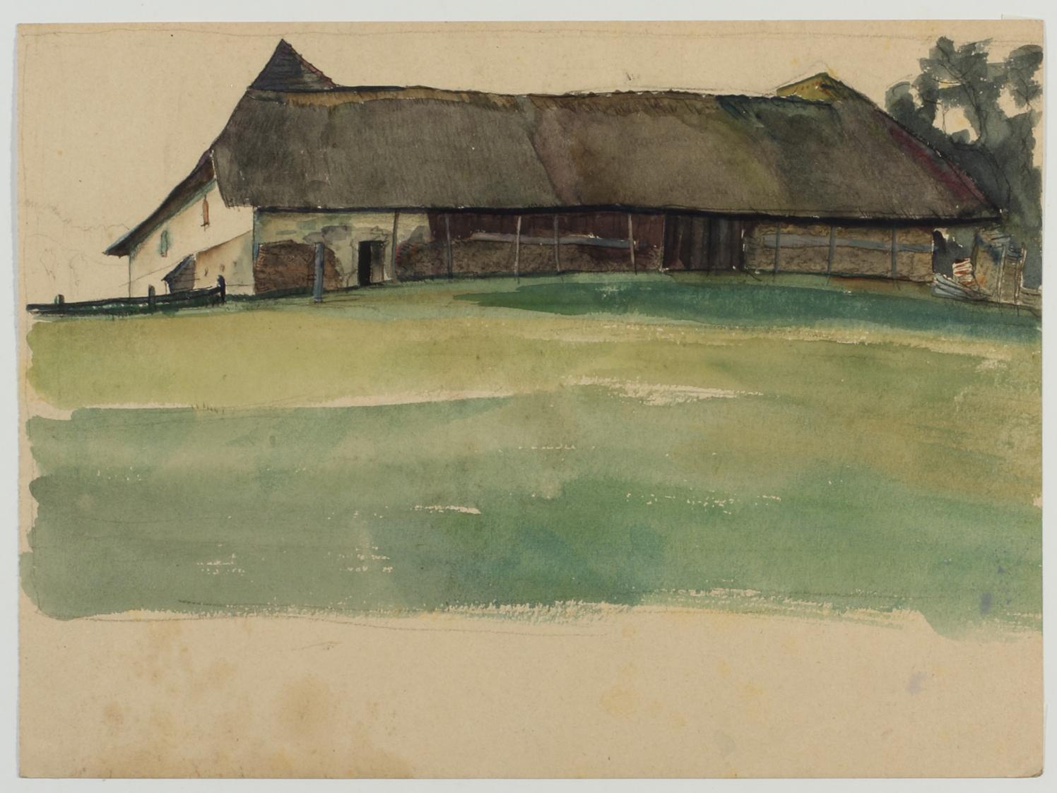 Ernestine Rotter-Peters, Bauernhaus, 1930–1940, Tempera auf Papier, 15,8 x 27,4 cm, Belvedere, …