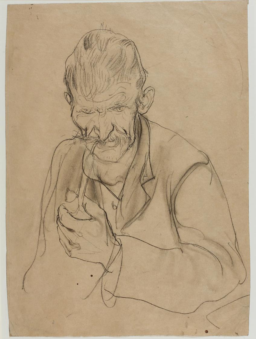 Ernestine Rotter-Peters, Bauer mit Pfeife, vor 1930, Kohle auf Papier, 38 x 27,5 cm, Belvedere,…