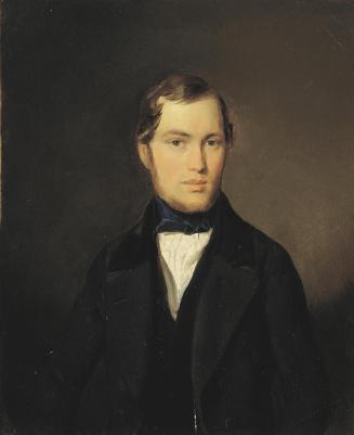 Leopold Fertbauer, Junger Mann mit blauer Halsbinde, Öl auf Holz, 25 x 20 cm, Belvedere, Wien, …