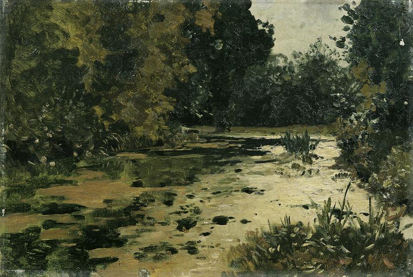 Adolf Gustav Ditscheiner, Waldtümpel, um 1885, Öl auf Leinwand, 29,5 x 43,5 cm, Belvedere, Wien ...