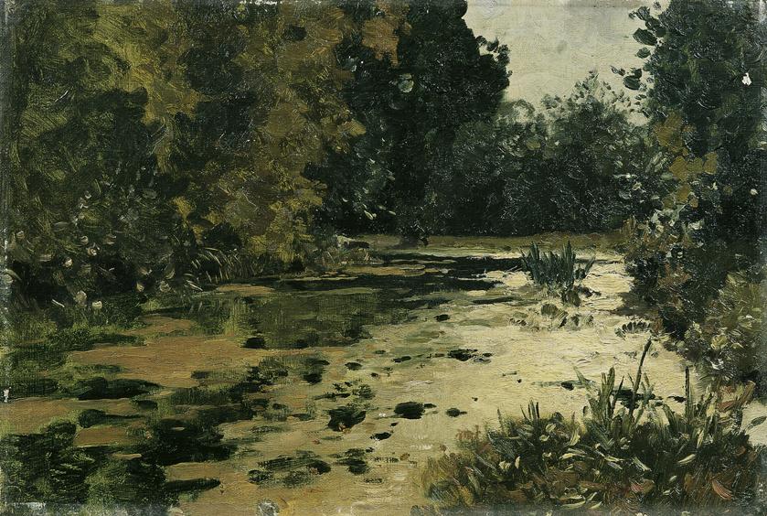 Adolf Gustav Ditscheiner, Waldtümpel, um 1885, Öl auf Leinwand, 29,5 x 43,5 cm, Belvedere, Wien…