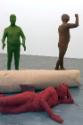 Marcus Geiger, Portraits und Wurst, Zeitgenössische Kunst, 2006, Holz, Nadelfilz, Herrenschuhe, ...