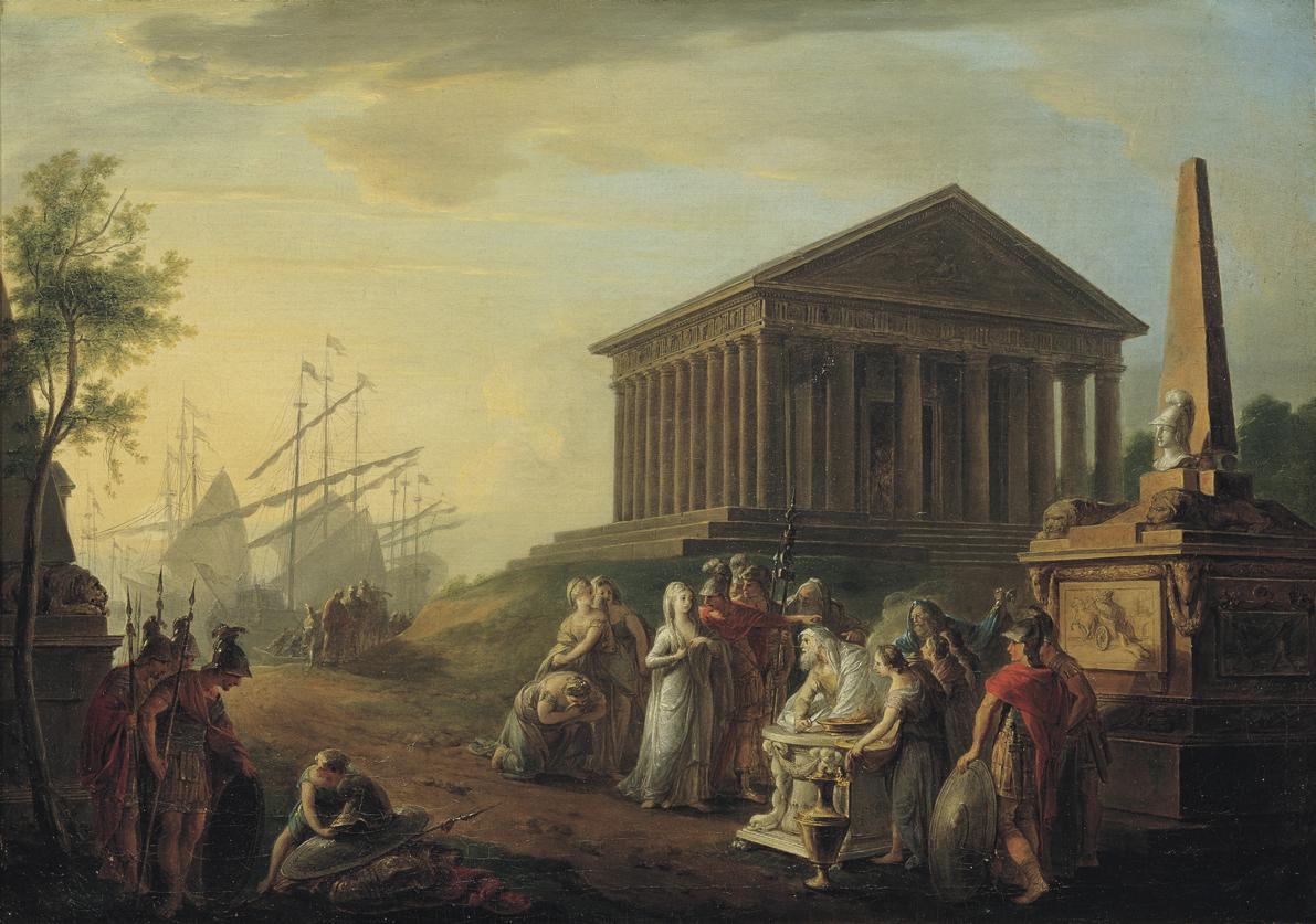 Vinzenz Fischer, Architekturstück mit der Opferung der Polyxena, 1790, Öl auf Leinwand, 52 x 74…