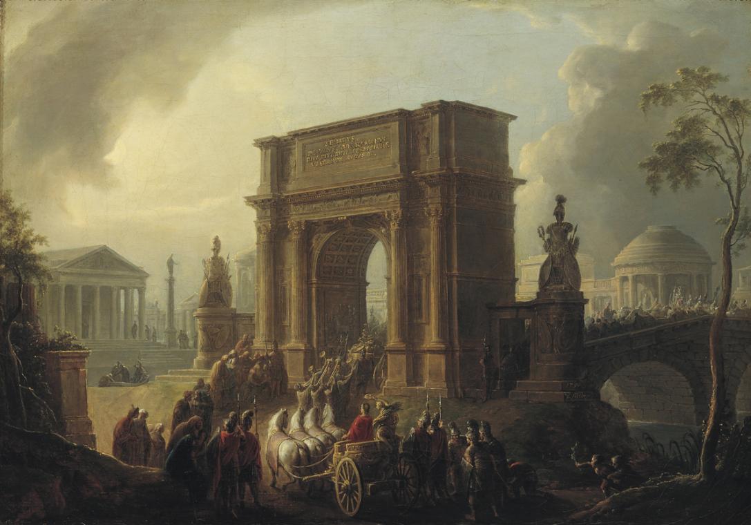 Vinzenz Fischer, Triumphzug eines Feldherrn durch den Titusbogen, 1791, Öl auf Leinwand, 52 x 7 ...