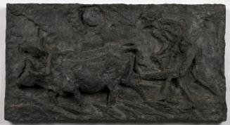 Walter Nagl, Pflügender Bauer, vor 1969, Steinguss, 43 x 79 cm, Leihgabe der Artothek des Bunde…