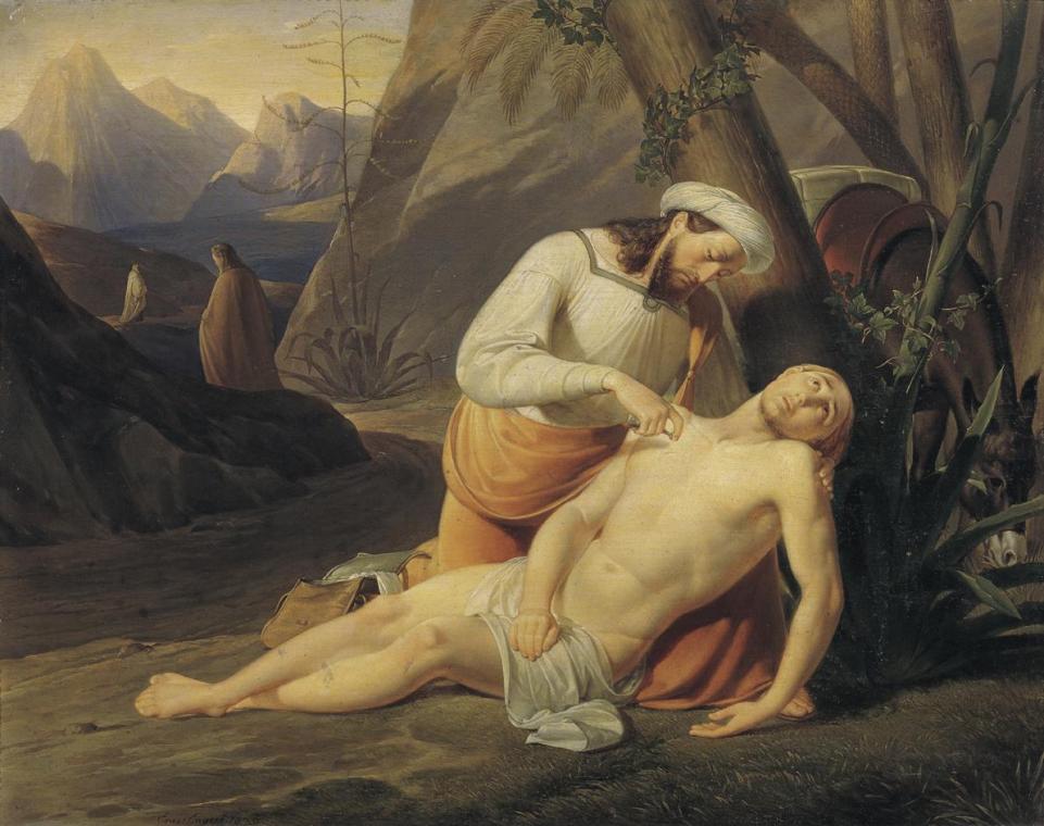 Erasmus von Engert, Der barmherzige Samariter, 1835, Öl auf Holz, 36,5 x 46 cm, Belvedere, Wien ...