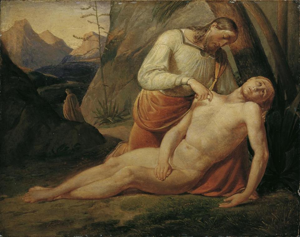 Joseph von Führich, Der barmherzige Samariter, um 1820, Öl auf Holz, 21 x 26,2 cm, Belvedere, W…