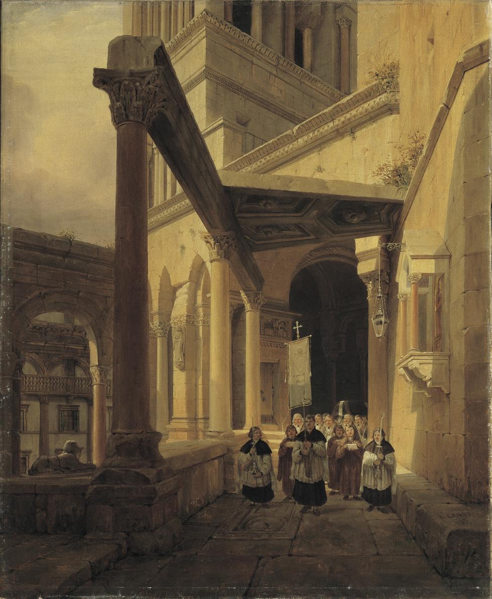 Leopold Ernst, Ansicht eines Säulenganges im Tempel der Diana zu Spalato, 1843, Öl auf Leinwand…