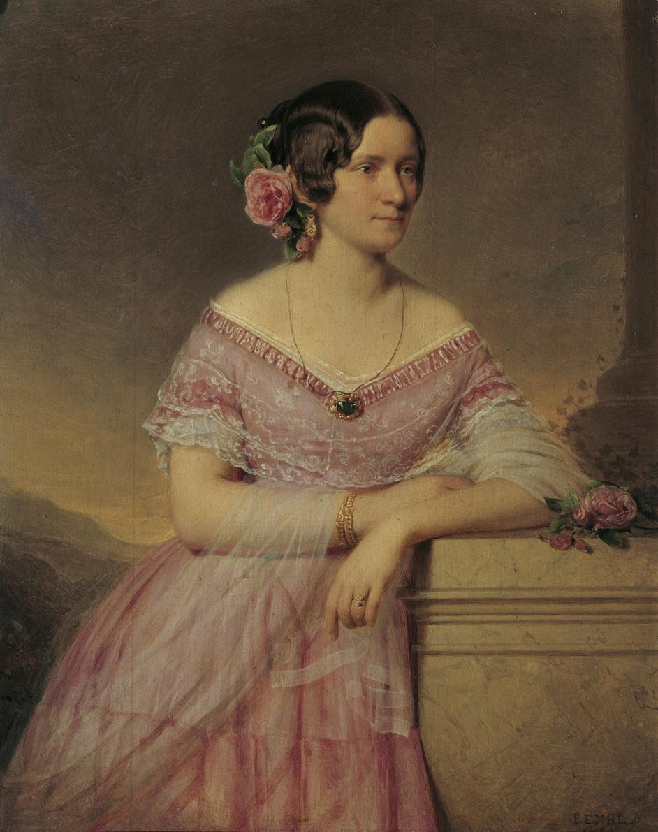 Franz Eybl, Dame im rosa Kleid, 1850, Öl auf Holz, 26 x 21 cm, Leihgabe des Bundesministeriums …