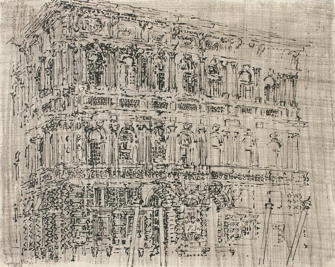Sigmund Pollitzer, Architekturstudie, 1967, Zeichnung, 48,5 x 61,5 cm, Belvedere, Wien, Inv.-Nr…