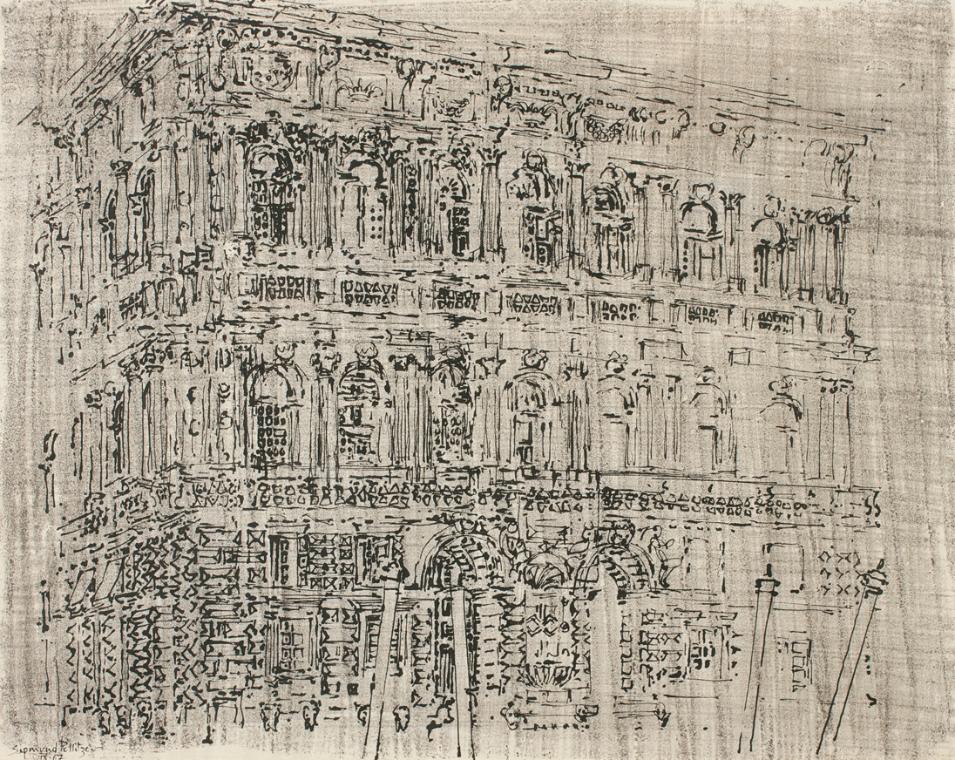 Sigmund Pollitzer, Architekturstudie, 1967, Zeichnung, 48,5 x 61,5 cm, Belvedere, Wien, Inv.-Nr…