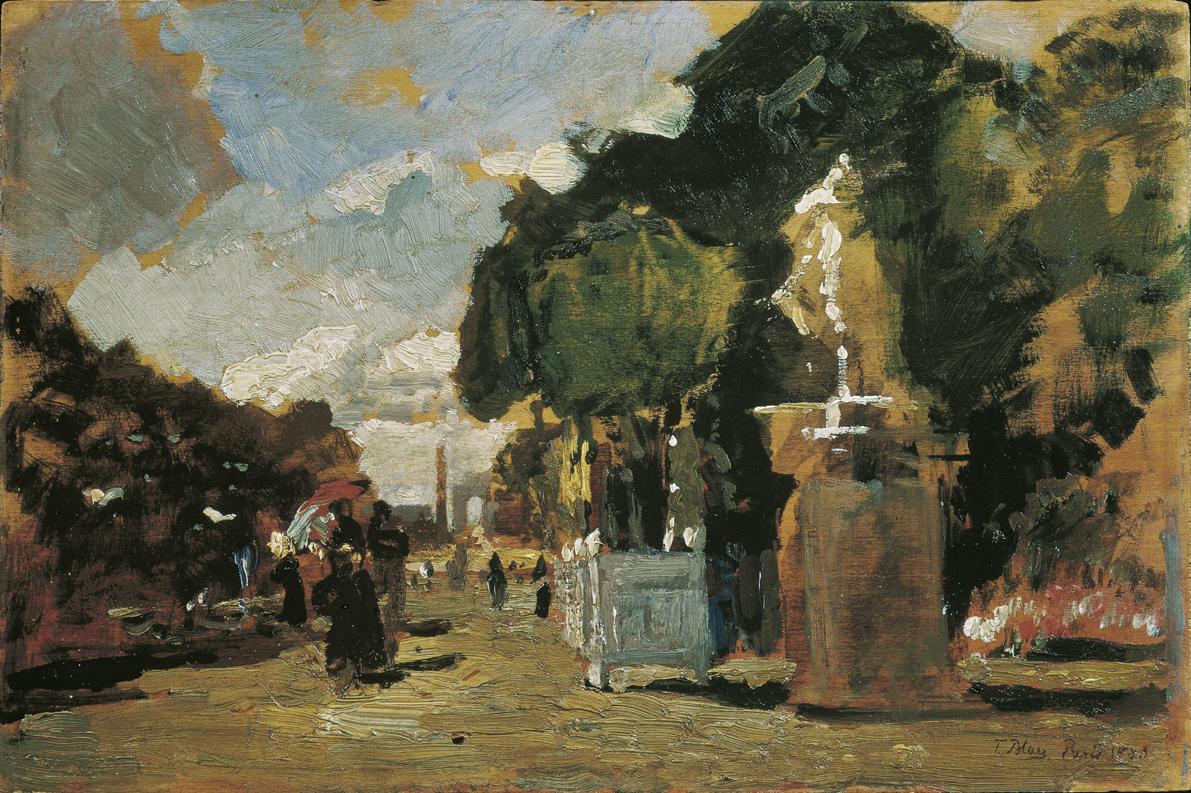 Tina Blau, Aus den Tuilerien – Sonniger Tag, 1883, Öl auf Holz, 18 × 27 cm, Belvedere, Wien, In…