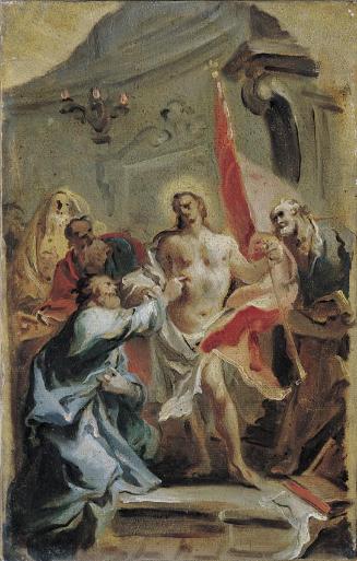 Carlo Carlone, Christus und der ungläubige Thomas, Öl auf Papier auf Leinwand, 38 x 24 cm, Belv…