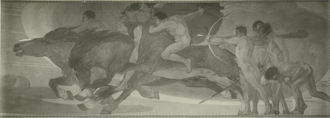 Moriz Nähr, Ferdinand Andri, Mannesmut und Kampfesfreude, 1901–1902, Schwarzweißfoto, Blattmaße…