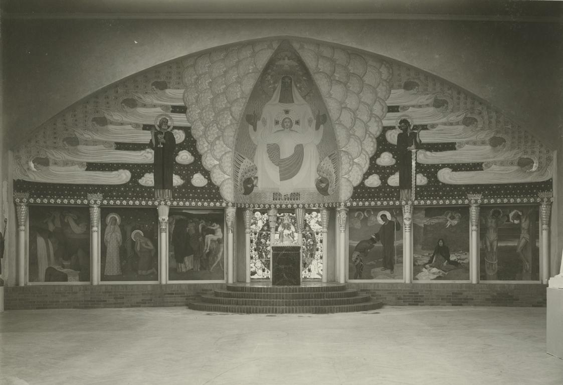 Moriz Nähr, Ferdinand Andri, Die Apsis des Hauptraums der XXIV. Ausstellung der Secession 1905,…