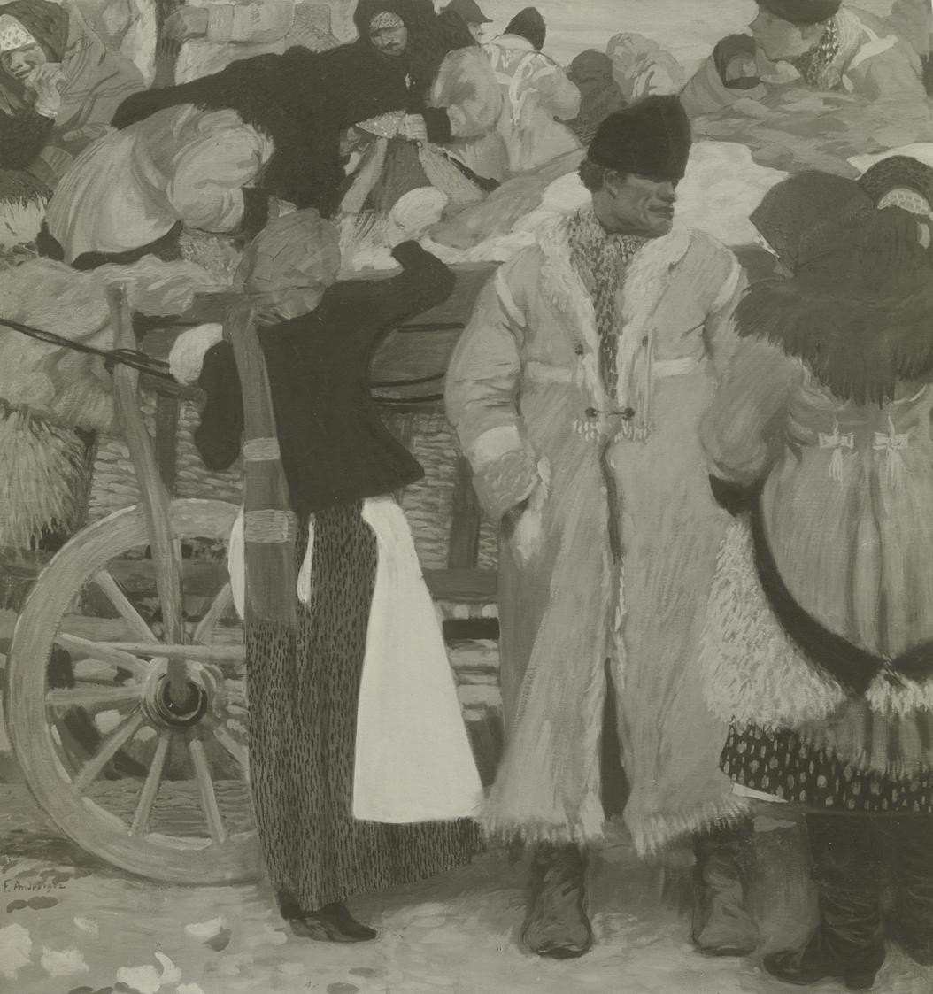 Moriz Nähr, Das Gemälde: Slowaken mit Krautwagen - von Ferdinand Andri, 1902, Silbergelatineabz…