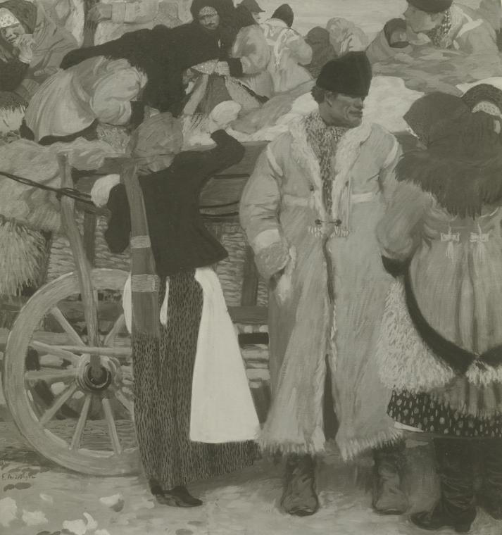 Moriz Nähr, Das Gemälde: Slowaken mit Krautwagen - von Ferdinand Andri, 1902, Silbergelatineabz…