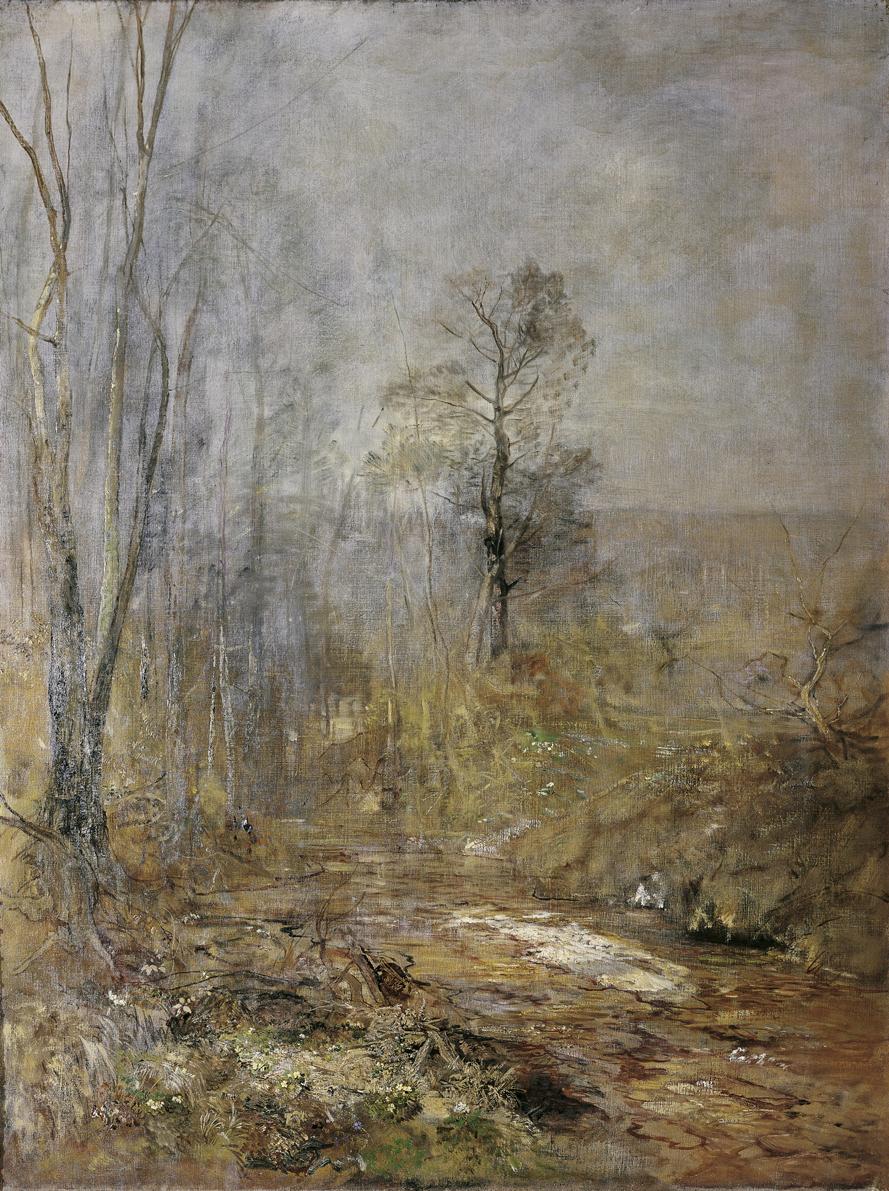 Emil Jakob Schindler, Märzstimmung, um 1884, Öl auf Leinwand, 130,5 x 100,5 cm, Belvedere, Wien ...