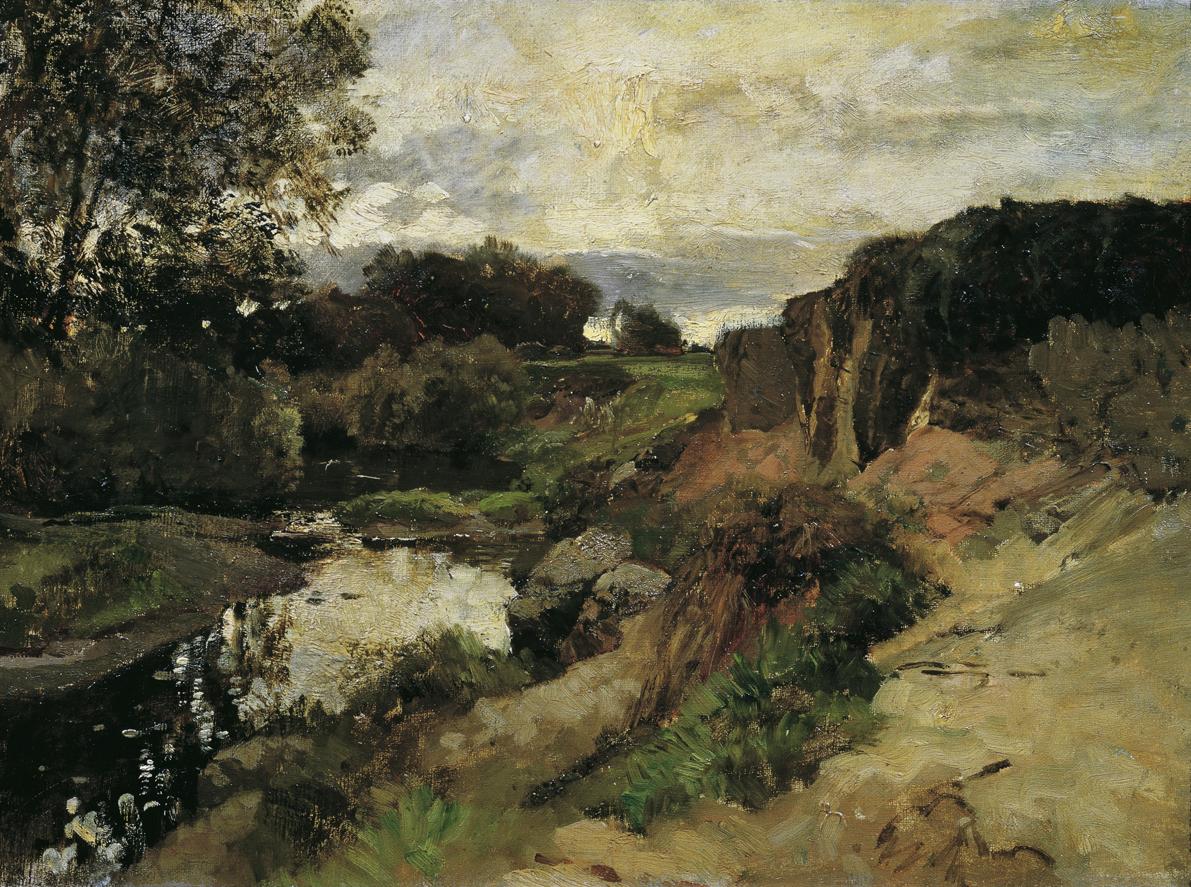 Emil Jakob Schindler, Am Tullnbach bei Plankenberg, um 1889-1890, Öl auf Leinwand, 39 x 54 cm, …