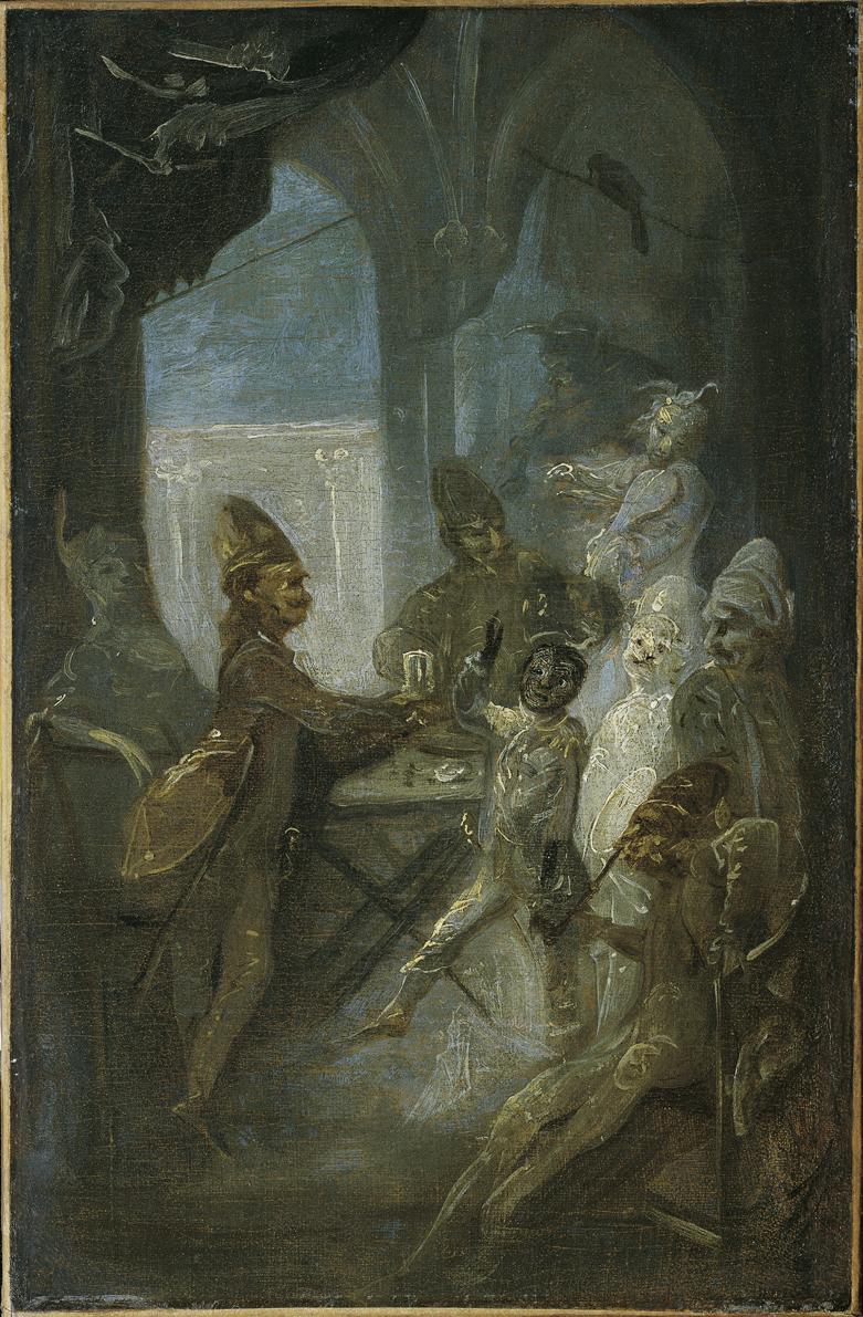 Franz Anton Maulbertsch, Theaterszene (Soldaten spielende Kinder?), um 1780/1790, Öl auf Papier…