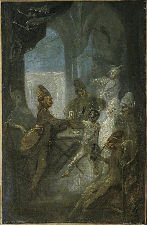 Franz Anton Maulbertsch, Theaterszene (Soldaten spielende Kinder?), um 1780/1790, Öl auf Papier…