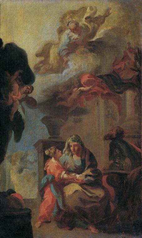 Unbekannter Künstler, Die Unterweisung Mariens, 1720/1750, Öl auf Leinwand, 54 x 32 cm, Belvede…