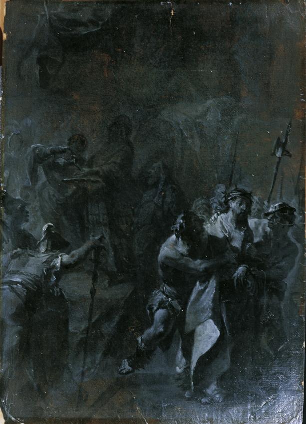 Franz Sigrist d. Ä., Die Händewaschung des Pilatus, um 1780, Ölgrisaille auf Papier, 30,2 x 21,…