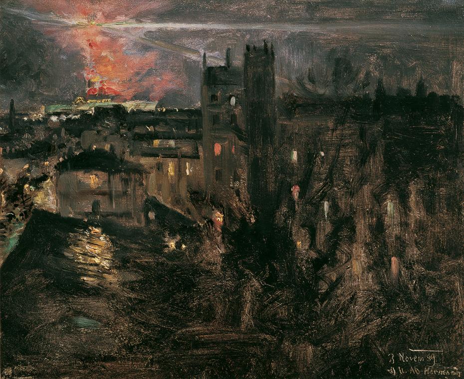 Theodor von Hörmann, Paris bei Nacht mit Eiffelturm, 1889, Öl auf Leinwand, 45,5 x 55 cm, Belve ...