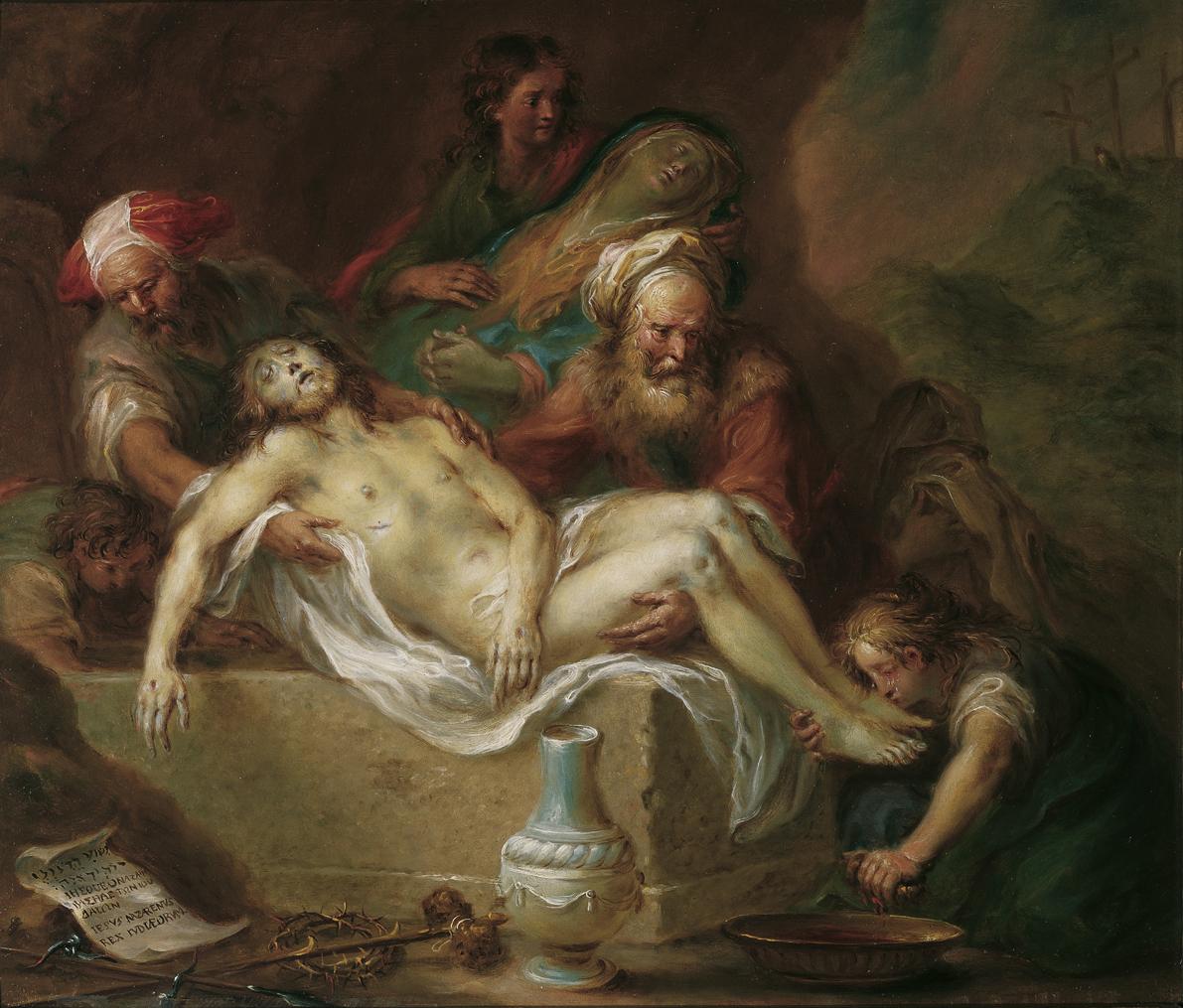 Martin Johann Schmidt, Grablegung Christi, um 1780, Öl auf Kupfer, 28 x 33 cm, Belvedere, Wien,…