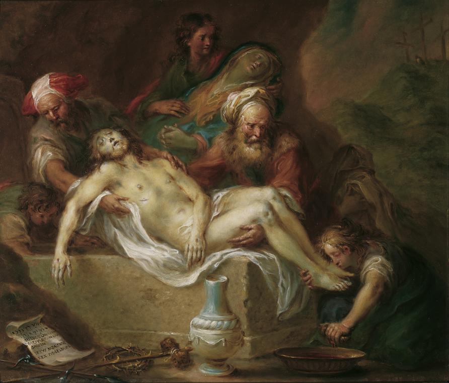 Martin Johann Schmidt, Grablegung Christi, um 1780, Öl auf Kupfer, 28 x 33 cm, Belvedere, Wien,…