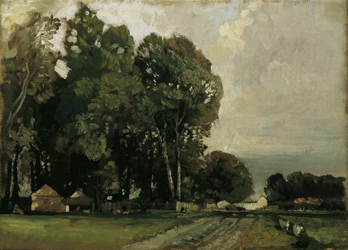 Emil Jakob Schindler, Motiv aus dem Prater - Krieau, um 1873-1874, Öl auf Karton auf Leinwand, …