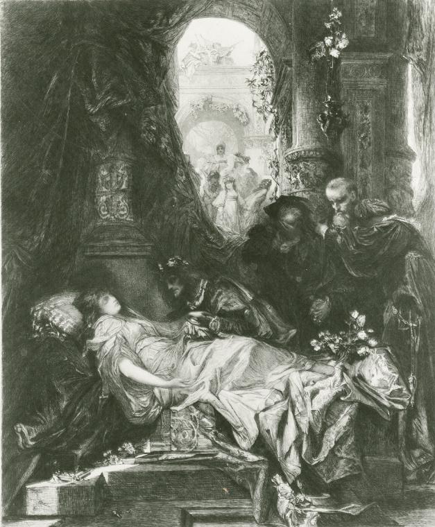 Hans Makart, Die scheintote Julia Capulet, 1869, Öl auf Papier und Leinwand, 196 x 166 cm, Belv…