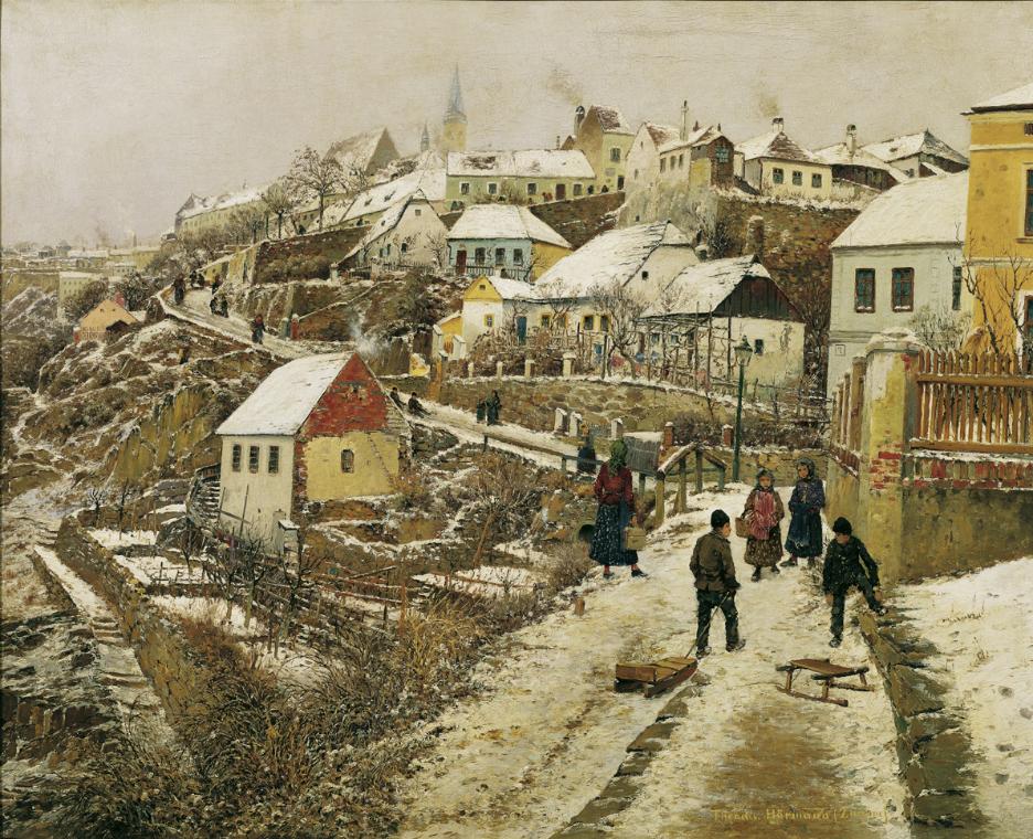 Theodor von Hörmann, Znaim im Schnee, um 1892, Öl auf Leinwand, 78,5 x 100 cm, Belvedere, Wien,…