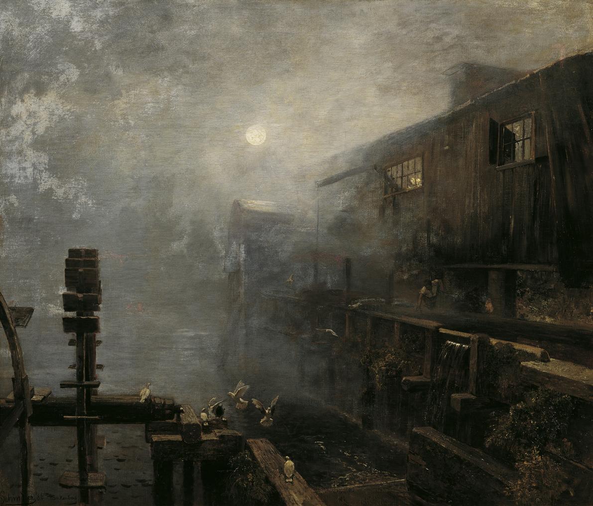 Emil Jakob Schindler, Sägemühle im Morgennebel, 1886, Öl auf Leinwand, 84 x 100 cm, Belvedere,  ...