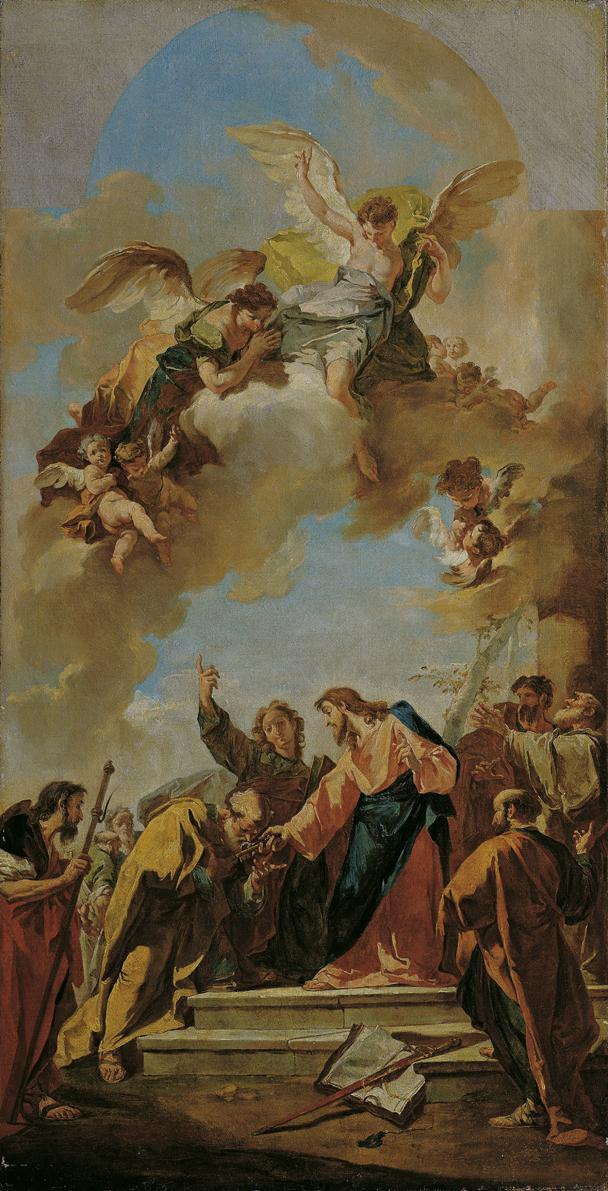 Paul Troger nach Giovanni Battista Pittoni, Die Schlüsselübergabe an Petrus, Öl auf Leinwand, 9…
