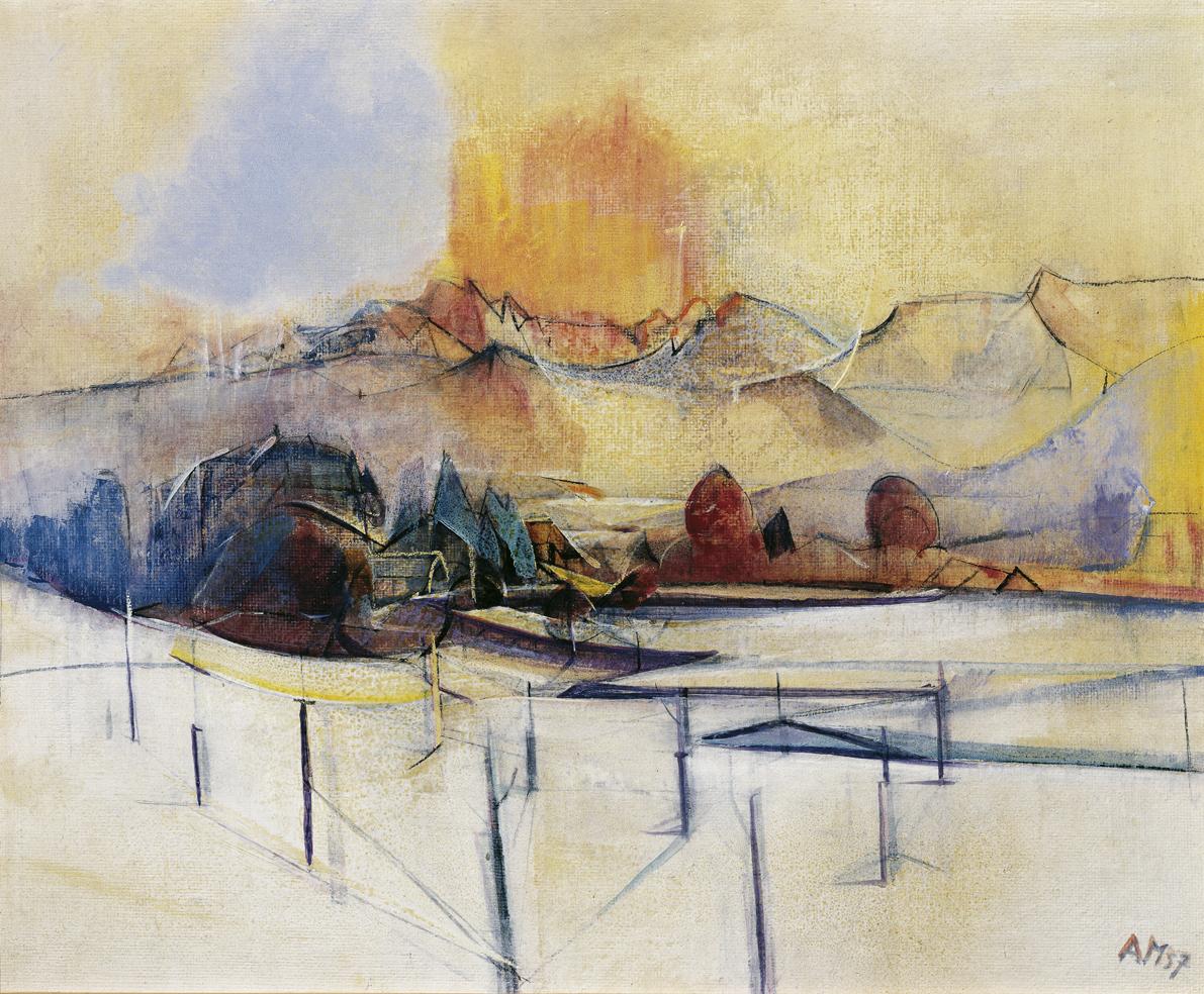 Anton Mahringer, Mittagssonne, 1957, Öl auf Hartfaserplatte, 60 x 73 cm, Artothek des Bundes, D…