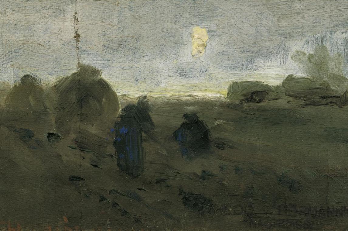 Theodor von Hörmann, Zwei Bäuerinnen auf dem Feld, um 1890, Öl auf Leinwand, 8,3 x 12,2 cm, Bel…