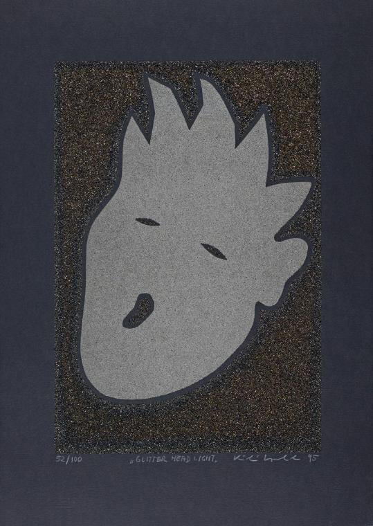Kiki Kogelnik, Glitter Head Light, 1995, Muranoglassplitter und Siebdruck, 70 × 50 cm, Belveder…
