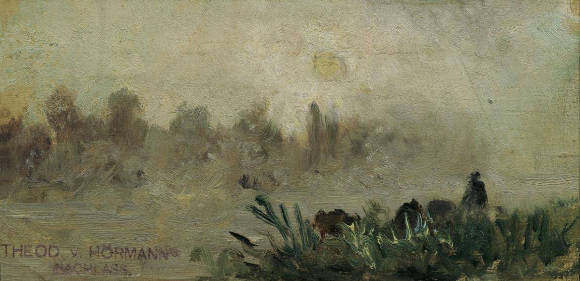 Theodor von Hörmann, Morgennebel, um 1890, Öl auf Leinwand, 8,3 x 16,9 cm, Belvedere, Wien, Inv…