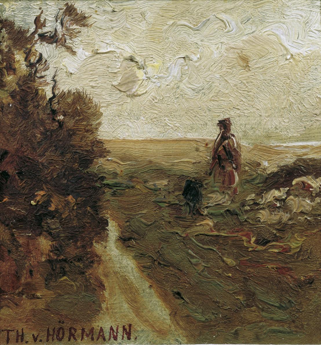Theodor von Hörmann, Spaziergänger in Landschaft, um 1890, Öl auf Leinwand, 9 x 8,6 cm, Belvede…