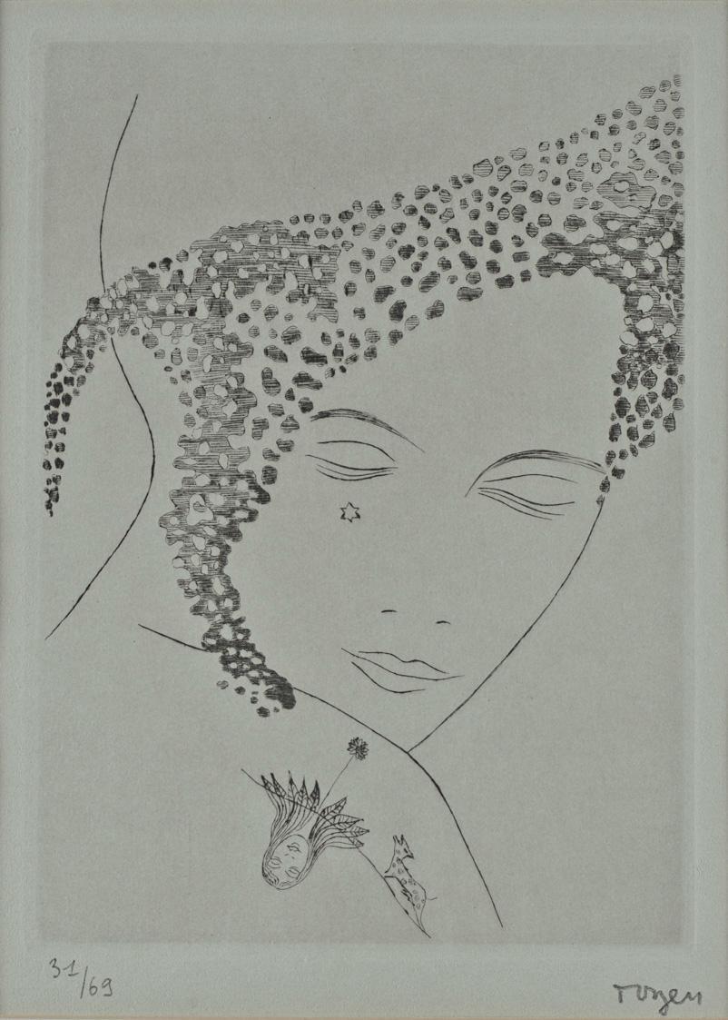 Toyen, Frauenkopf, 1930–1939, Druckgrafik, 24,5 × 18 cm, Dauerleihgabe Sammlung Rotter, Belvede…