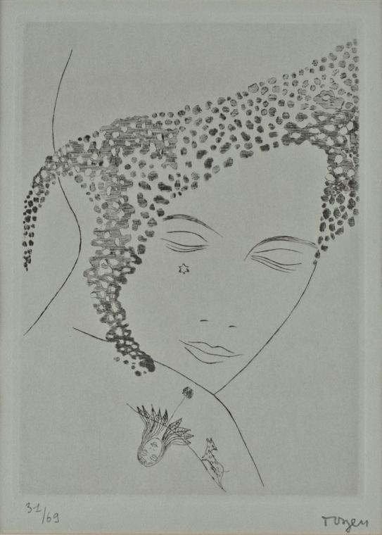 Toyen, Frauenkopf, 1930–1939, Druckgrafik, 24,5 × 18 cm, Dauerleihgabe Sammlung Rotter, Belvede…