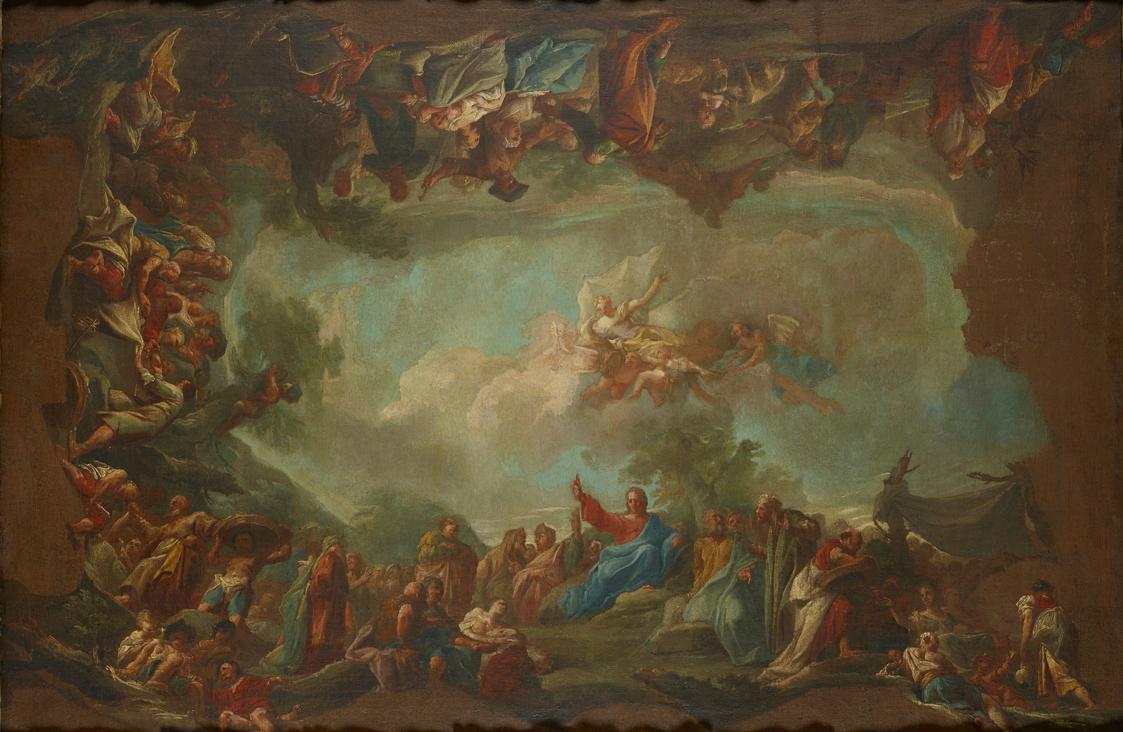 Paul Troger, Die wunderbare Brotvermehrung, Allegorie auf die göttliche Fürsorge, Entwurf für d…