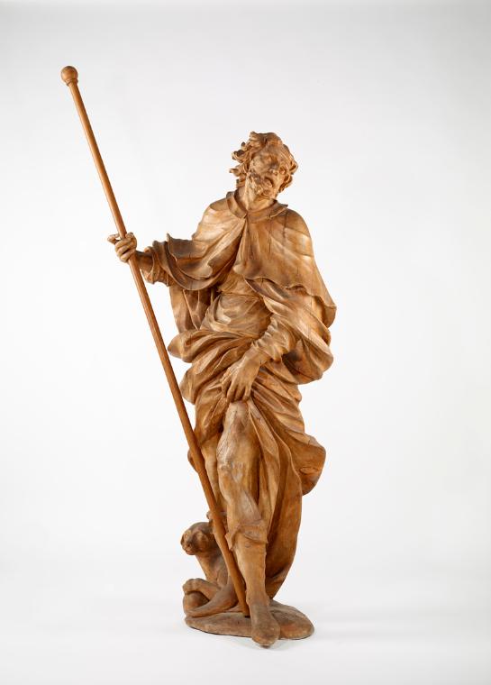 Giovanni Giuliani, Der heilige Rochus, um 1710/1712, Lindenholz, H: 173 cm, Belvedere, Wien, In…