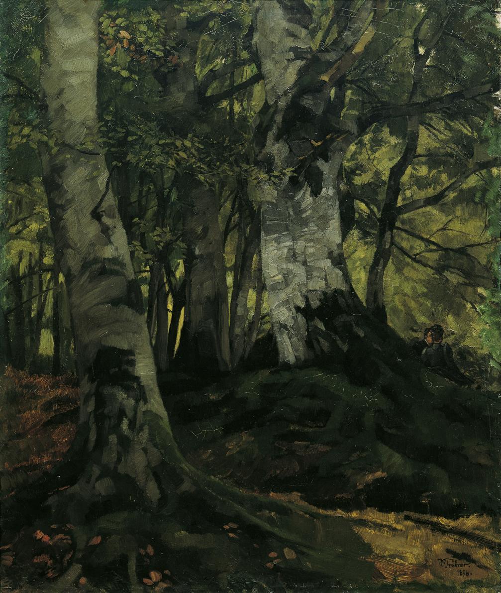 Wilhelm Trübner, Buchenwald mit Liebespaar, 1876, Öl auf Leinwand, 55,5 x 46,5 cm, Öl auf Leinw ...