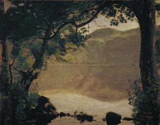Camille Corot, Der Nemisee, 1843, Öl auf Leinwand, 23,2 x 29,8 cm, Belvedere, Wien, Inv.-Nr. 31…
