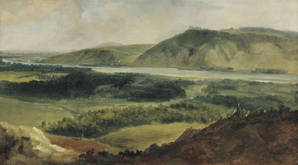 Johann Christian Brand, Donaulandschaft, vom Bisamberg aus gesehen, um 1790, Öl auf Leinwand, 2…