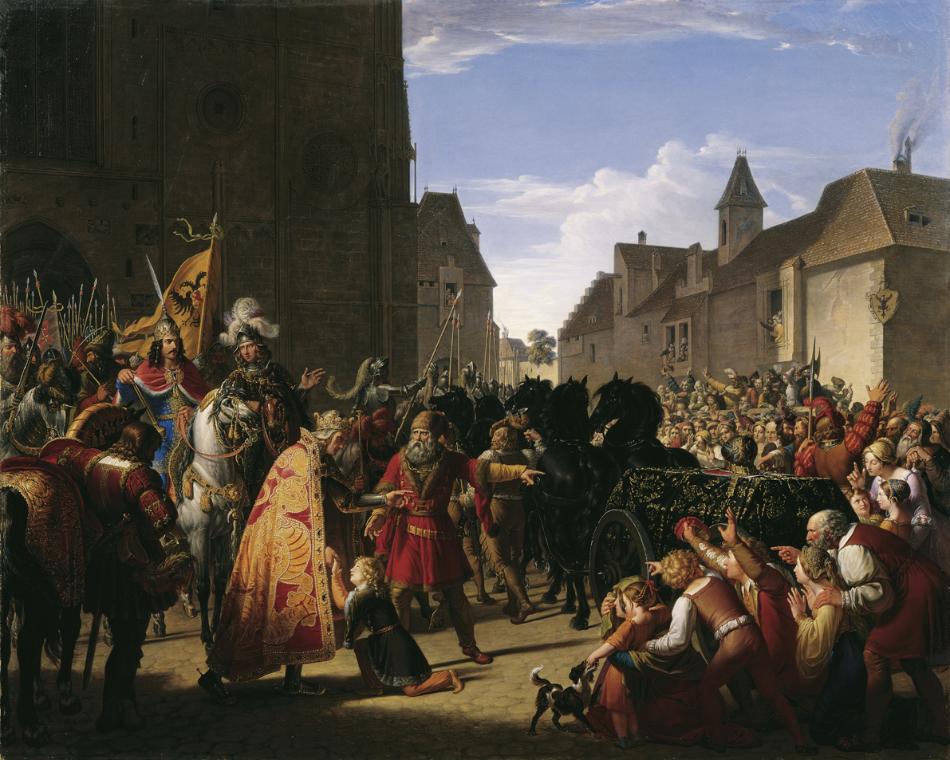 Anton Petter, Wenzel bittet Rudolf von Habsburg um die Leiche seines Vaters Przemysl Ottokar, 1…